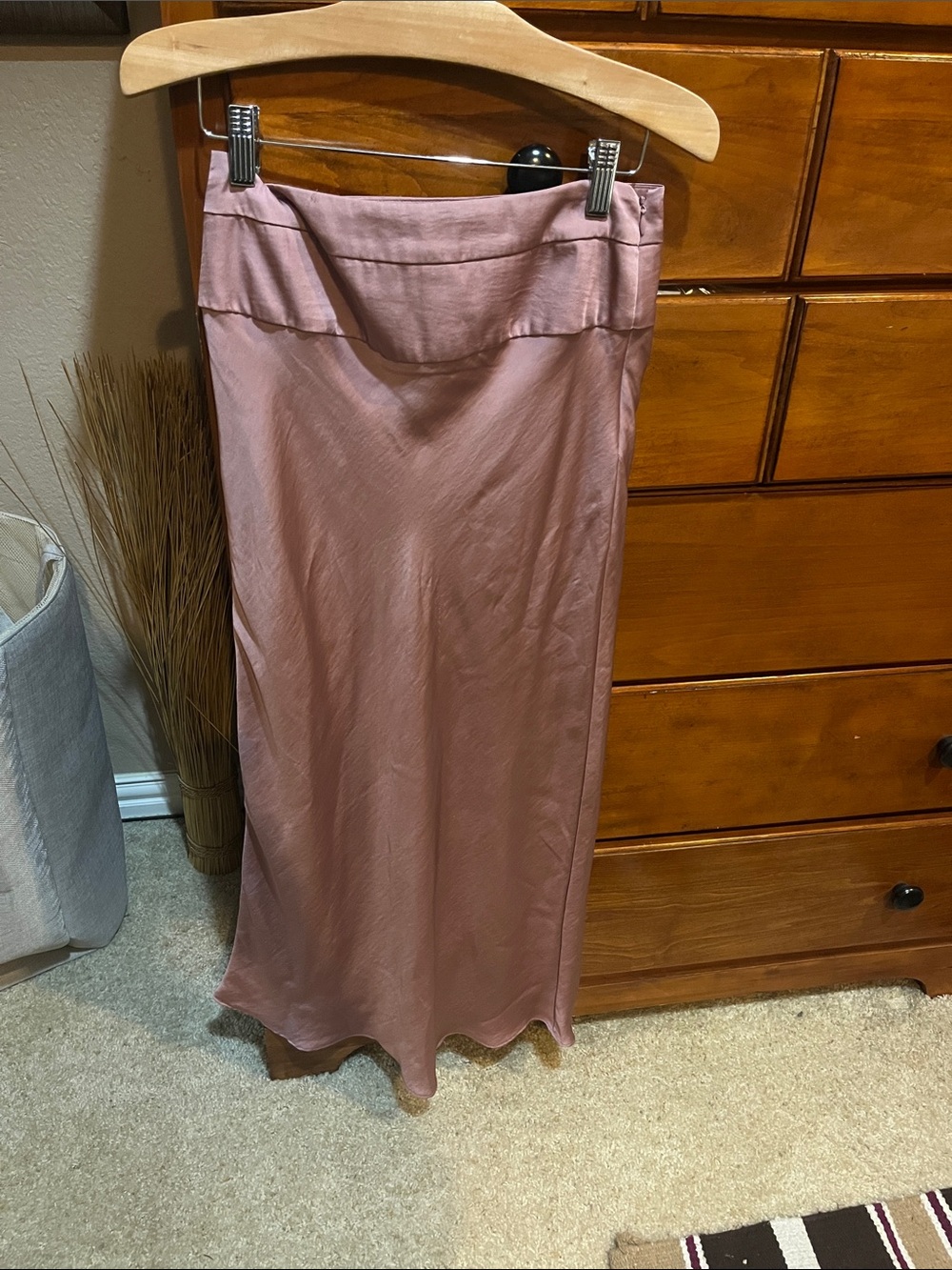 Free People Dusty Rose Satin Maxi Slip Skirt